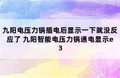 九阳电压力锅插电后显示一下就没反应了 九阳智能电压力锅通电显示e3